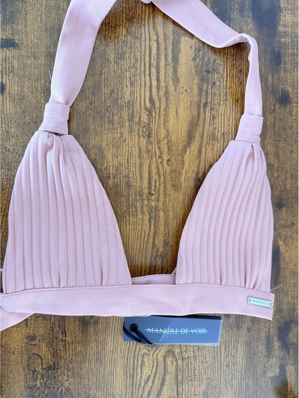 NWT Maniere De Voir Women’s US 8 Pink Pleated Halter Bikini Top - Picture 3 of 5